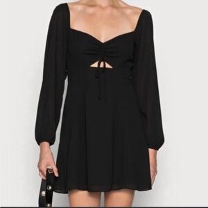 Abercrombie Black Ruched Cutout Mini Dress Long Sleeve Zipper Back Size M